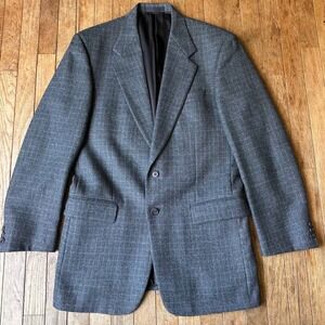 Vintage Oliver Blazer Jacket Windowpane Men 40L Lambswool Alpaca Blue Formal USA